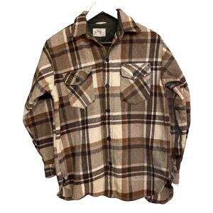 CPO Block Shirt Jacket Soft Distressed Wool Plaid Austria Made‎ Vintage Medium